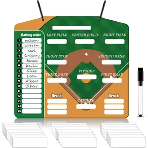 Geyee 34 Pcs Magnetic Baseball Lineup Board for Coach, Erases Easily Magnetic Dugout Board Softball Coaching Board with 30 Lineup Cards 2 Snap Hooks and Marker Pen