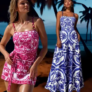 FLAXMAKER Women's Classic Majolica Print One Piece Swimsuit and Cover Up Set Stylish Bathing Suit Beachwear lady Swimwear Swimdress bathing swimsuit retro fashion outfit women Swimoutfit #Summervibes #SwimWeek summerwins