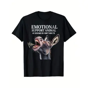 Funny Emotional Support Donkey Graphic T-Shirt, 100% Cotton Casual Crew Neck, Black Regular Stretch Short Sleeve, Fashion Comfort Unisex Outfit, Perfect Valentine's Day Gift for Him Her, Best Holiday Present for Friends Couples Animal Lovers, Daily Travel
