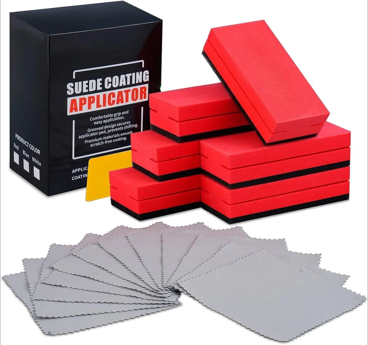 DIBMS 18PC Ceramic Coating Applicator Kit, 6 Foam Sponge Blocks & 12 Suede Cloths, Car Coating Applicators for Paint, Glass & Wheels, Wax & Sealant Application
