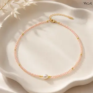 Pearl Necklace Crystal Bead Necklace Freshwater Pearl Necklace Minimalist Necklace Dainty Necklace for Women Everyday Wear Gift