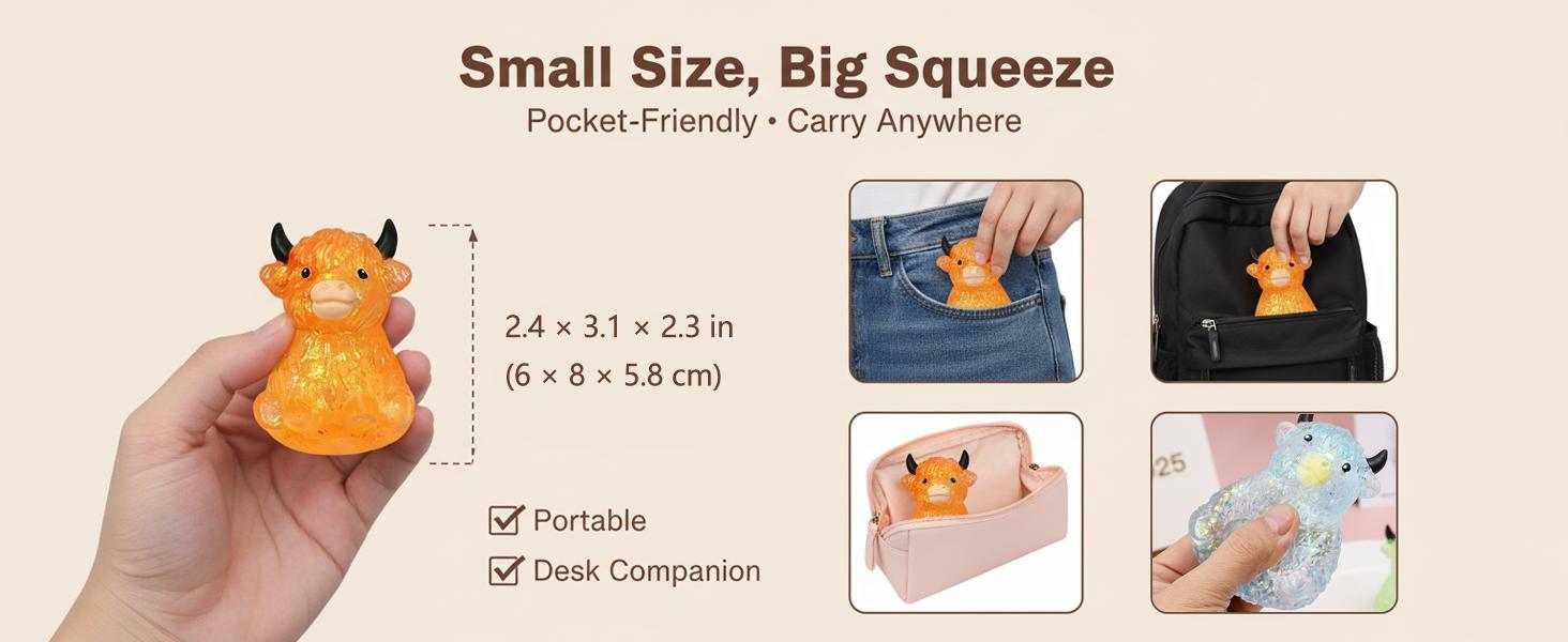 Highland Cow Squishy, Mini Cute Animal Squeeze Toy for Adults, Slow Rising Sensory Fidget Stress Ballfor Anxiety Relief, Easter Basket Stuffer Party Favor Gift for Cow Lover