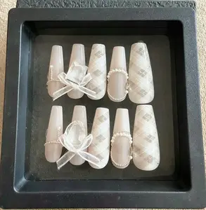 Press on Nails with Bow Design | Nude Pink Reusable Nail Set