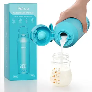Paruu Portable Baby Bottle Warmer for On-the-Go Use, Easy-to-Clean Wide Opening, Heats Up Fast in 4 Minutes, 7-Level Temperature Control, 30W Fast Charging, 340ml Capacity, Blue