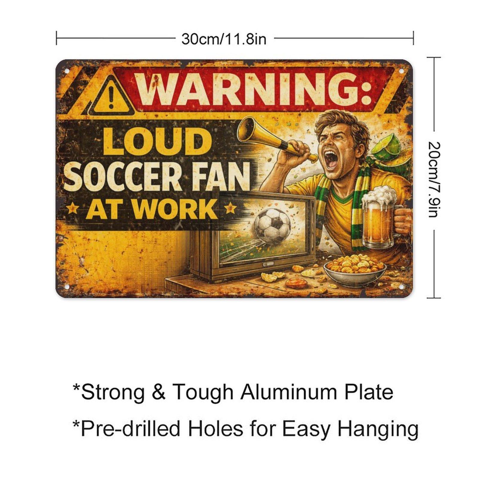 Funny Soccer Warning Metal Sign 12x8 Inch Vintage Retro Wall Decor Football Fan Humor Gift for Men