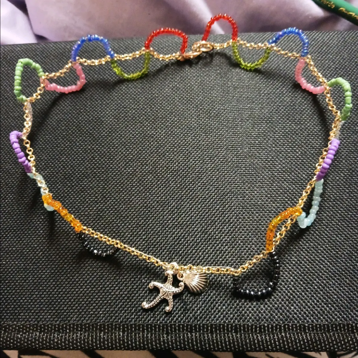 Beaded Wire and Chain Choker - with clasp
