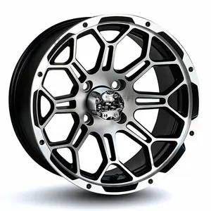 14" Stryker Matte Black & Machined Aluminum Golf Cart Wheels - 14"x7" ET-25 Offset