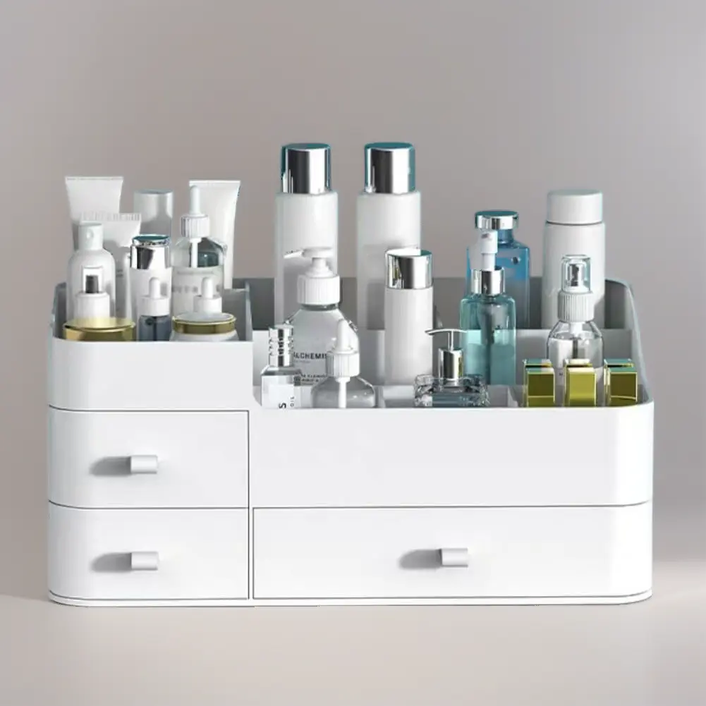 White Makeup Organizer with 3 Drawers Large Capacity Vanity Storage for Bathroom Counter Dressers Desk Cosmetic Skin care