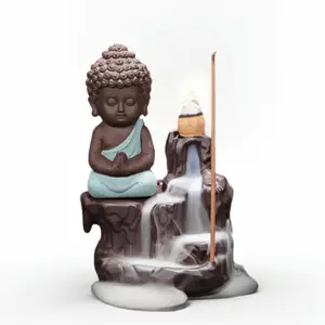 Buddha Incense Burner Ceramic Gift - Elegant Buddha Design with Incense Stick Ideal for Room Fragrance and Aroma - Decorative & Functional Collectible Perfume Scented Green