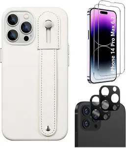 iPhone 14 Pro Max 6.7-inch Protection Kit Bundle - FingerGrip Series Case with Tempered Glass Screen and Camera Protector (White)