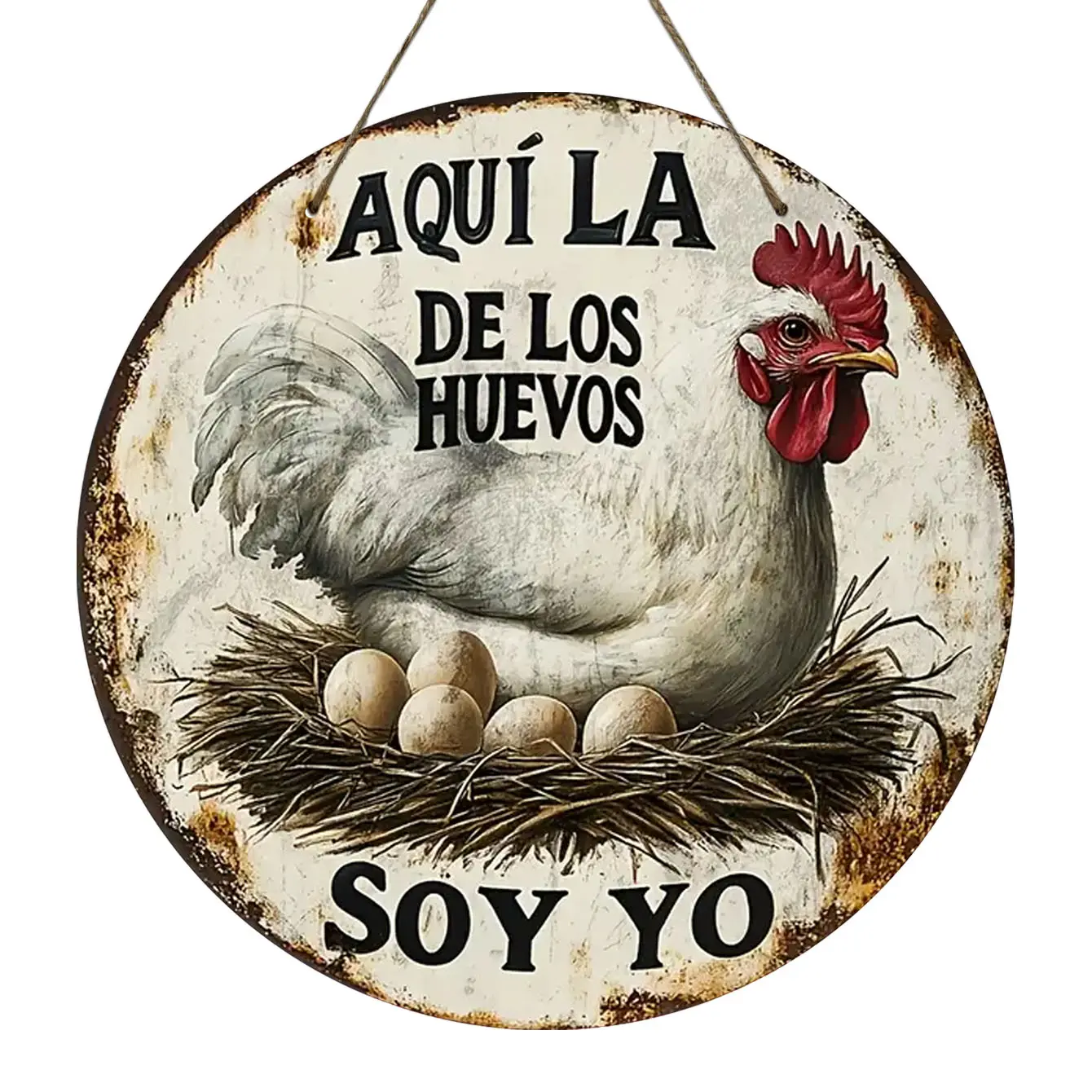 Vintage Spanish Rooster Pattern Wooden Hanging Sign, Rustic Farmhouse Decor, Spanish Decor, Humor Decor, Kitchen Wall Art, Dining Room Decoration