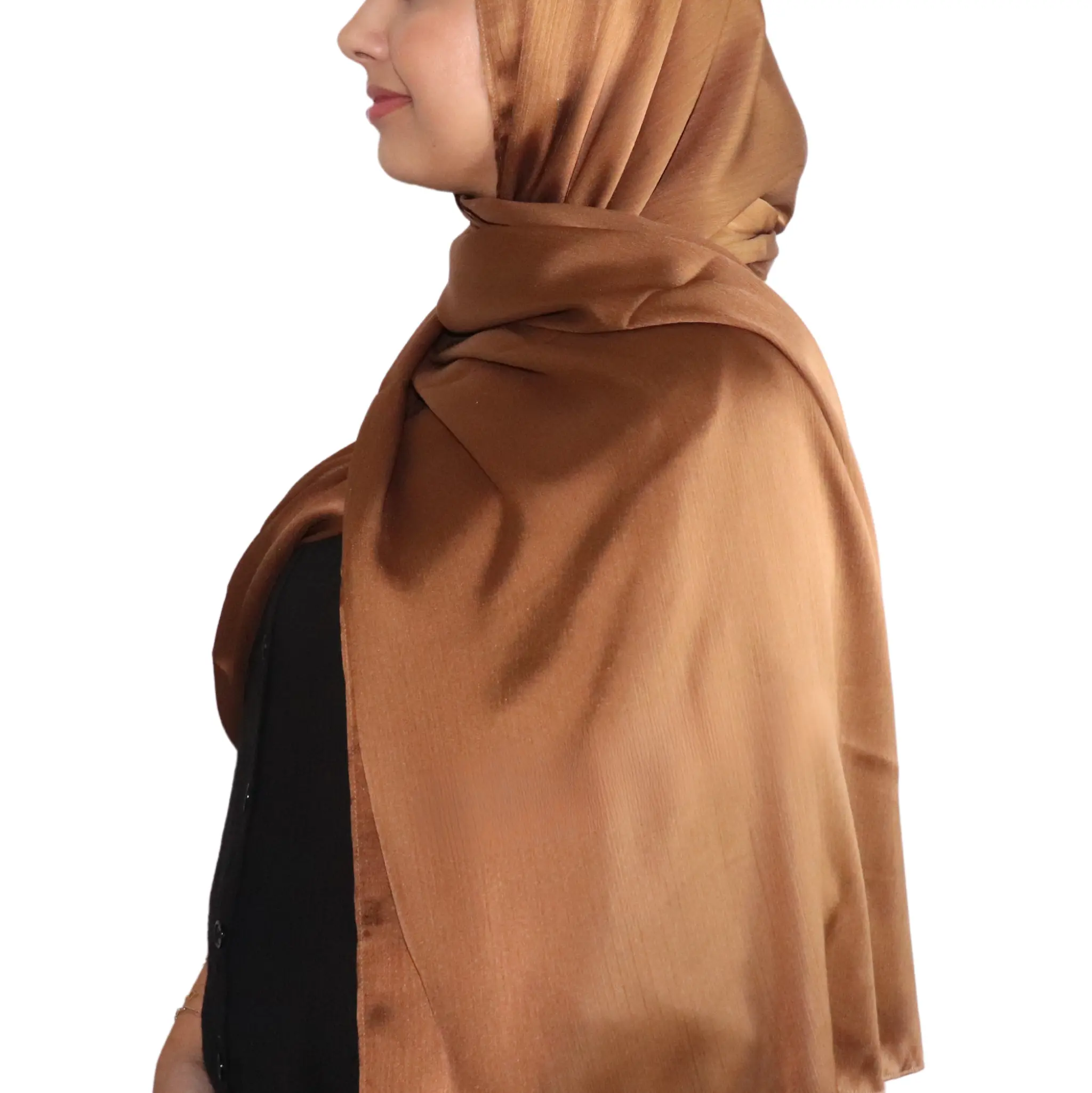 Satin Crinkle Chiffon Hijab - Chocolate