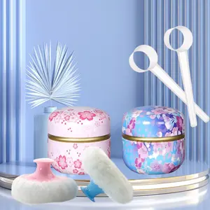 2 Pieces Body Powder Puff and Container, 3.15" Portable Empty Body Powder Container for Women's Loose Dusting Powder, Powder Case Box with Lids for Bath, Travel and Home Use