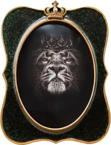 5x7 Vintage Oval Picture Frame, Antique Dark Green Ornate Crown Frame with Glass Front, Distressed Retro Design for Tabletop & Wall Hanging, Home Decor Gift Photo Gallery Art