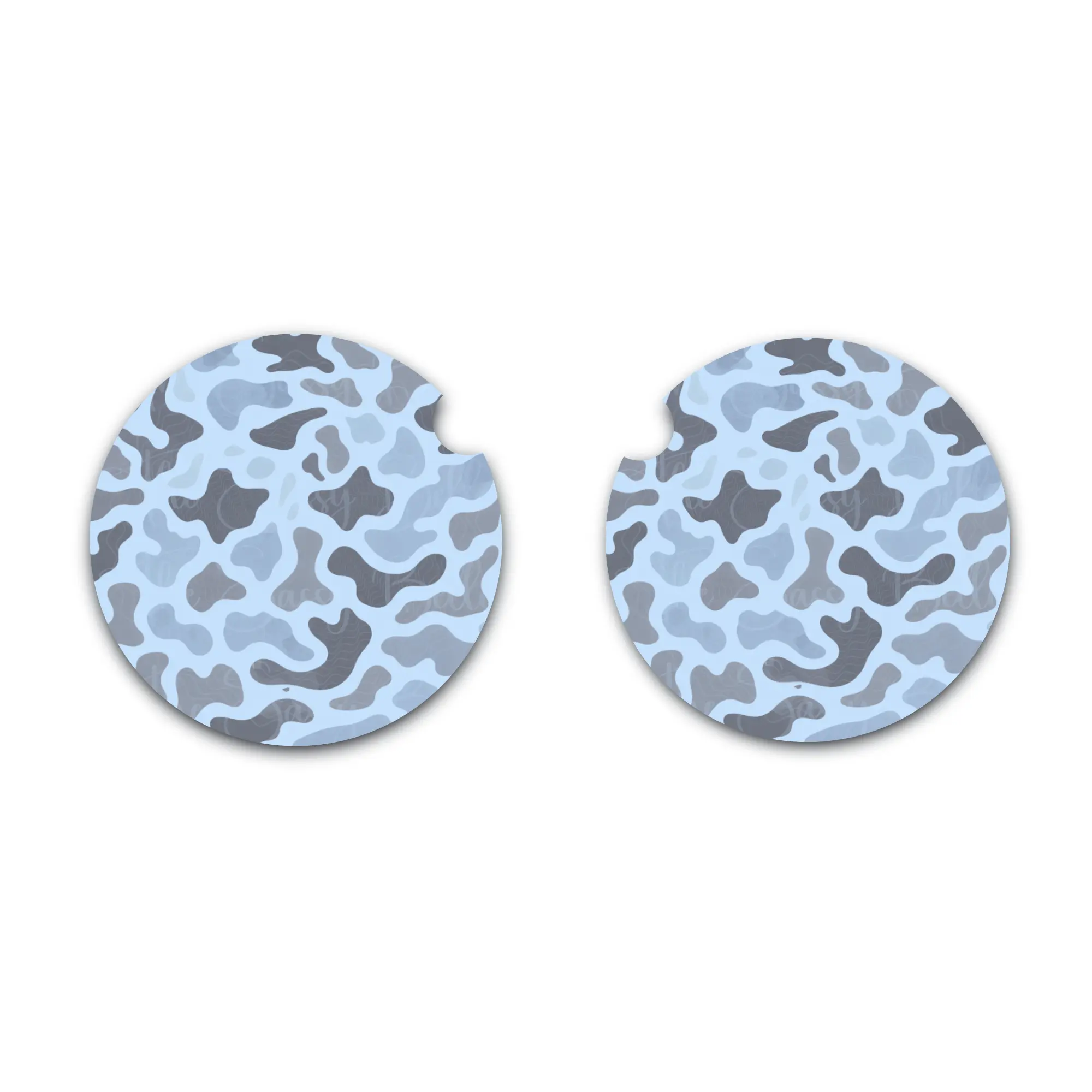 Blue Camo Car Coasters (2 Pack) | Soft Neoprene Cup Holder Inserts | Absorbent Anti-Slip 2.75” Trendy Auto Accessories Car Cup Holder | Light Blue