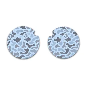 Blue Camo Car Coasters (2 Pack) | Soft Neoprene Cup Holder Inserts | Absorbent Anti-Slip 2.75” Trendy Auto Accessories Car Cup Holder | Light Blue