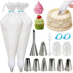 Piping Bags and Tips Set -Two 16inch Pastry Bags with 8 count Large Stainless Icing Tips for Cake Decorating, Cupcakes, Cookies. Baking Kit for  Bakers & Chefs