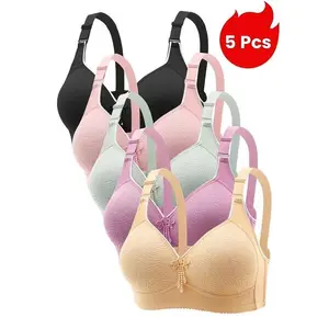 5PCS EssElegance Push-Up Jacquard Bra -Adjustable Support Straps & Wire-Free DailyComfort,Women's Lingerie & Underwear