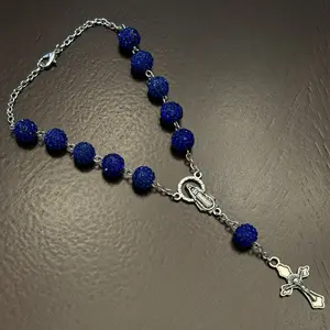 Blue Rhinestone Glam Car Rosary Decade Charm