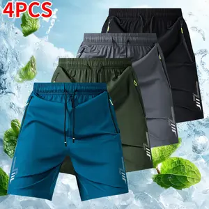Men’s 5‑inch Running Shorts, 4‑Pack — New Summer Korean Style, Loose Fit, Lightweight Ice Silk, Quick Dry, Casual Sports/Fitness