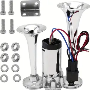 Universal Super Loud 12V Air Horn Kit Dual Trumpet with Compressor Chrome Zinc Alloy Car Truck SUV Motorcycle Boat Safety Horn
