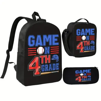 School Backpack & Lunch Bag Set For Teen Boys - Durable, Lightweight, Baseball Design Daypack - View #4