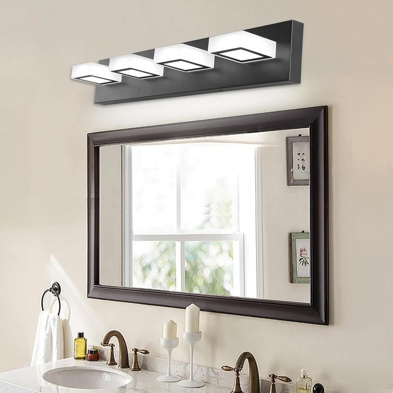 4 Lights Black Vanity Lights Dimmable Acrylic Modern LED Black Bathroom Vanity Lighting Fixtures