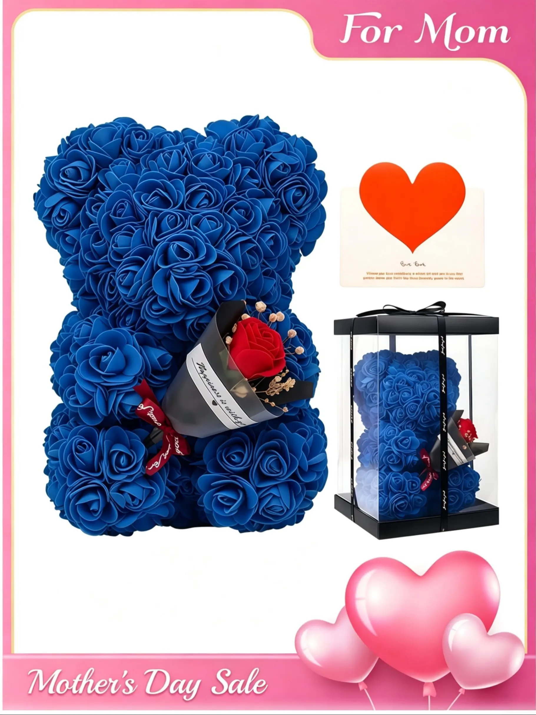 Handmade Eternal Flower Rose Teddy Bear Gift Box, Ideal for Romantic Couples' Dates, Valentine's Day, Anniversary, Birthday, Halloween, Christmas, Ideal Gift Choice