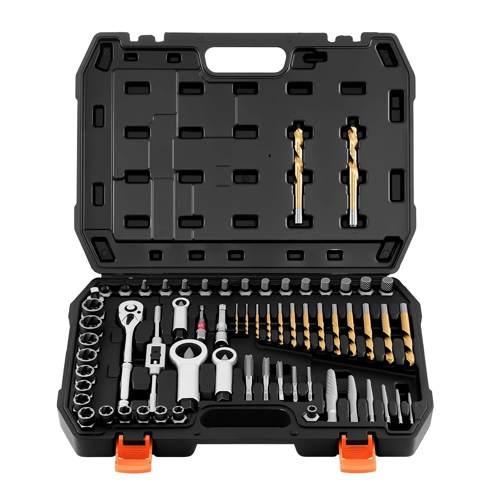 63-Piece Screw Extractor Set with Nut/Bolt Extractors, Nut Splitters, Taps, Drill Bits, Wrenches, Adapters, and Durable Storage Case for Removing Rounded, Broken, or Stripped Fasteners, Ideal for Home Workshop, Auto Maintenance