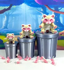 3pcs 3D Printed Racoon, Articulated Racoons with Trash Can, Strawberry Milk Raccoon Toy, Trash Panda, Articulated Racoon Fidget Toy AR007-SET