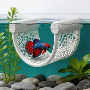 1 count Floating Betta Hammock, Arc Shape Betta Fish Hammock Resting Platform, Floating Fish Shrimp Hideout for Small Aquariums, Betta  Decor Accessories (White)