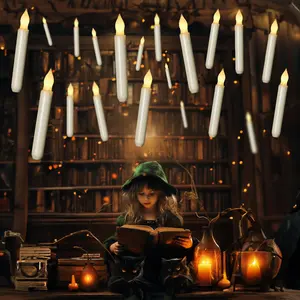 24 count Hanging Floating Candles, NO Remote, Flameless Taper Candles  Operated, 6.5" Warm Yellow Flickering Flame Candlesticks, Dripless LED Handheld Candles Lights for Halloween Xmas