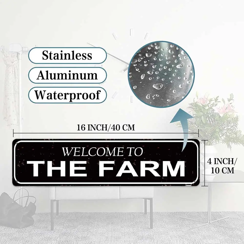 16x4 Inches Aluminum Metal Sign "WELCOME TO THE FARM" Vintage Farmhouse Wall Decor for Farm Entrance Barn Porch Yard Outdoor Indoor Decorative Plaque Durable Weatherproof Country Style Signage Wall Art Gift for Farmers