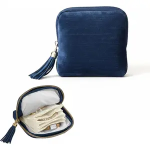 Small   Case for Women - Portable Organizer Pouch with Tassel Zipper - Anti-Scratch Storage for Earrings, Rings, Bracelets - Ideal for Travel & Daily Use (Dark Blue)