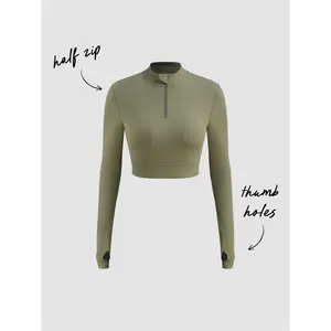Cider CIDERAIRY™ High Neck Solid Zipper Active Long Sleeve Top Dealsforyou