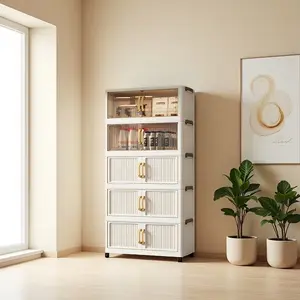 Stackable storage boxes with lids and wheels, available in 5/4/3 layers; foldable plastic storage cabinets; wheeled storage trolleys; suitable for bedrooms, living rooms, kitchens, and offices.