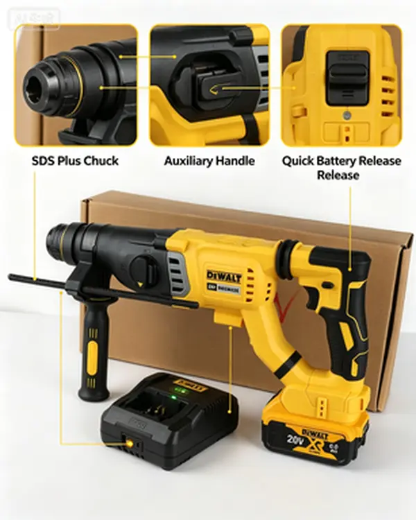 DEWALT DCH263 20V Max Brushless SDS Plus Rotary Hammer Drill, For Concrete & Masonry Drilling/Chiseling, Ideal For Construction & Renovation, Features Brushless Motor For Longer Runtime & Durability, Compatible With All DEWALT 20V Max Batteries