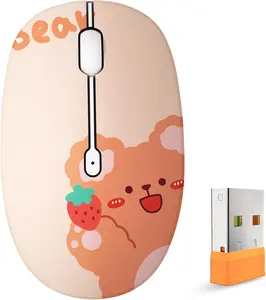 FMOUSE Cute Bluetooth Wireless Mouse with 2.4GHz USB Receiver, Silent Clicks, AA-Battery Powered, Durable, Lovely Cartoon Mice, Ideal for Kids, Students, Teens on Laptops, Mac, iPad, PC (Kerry Bear)