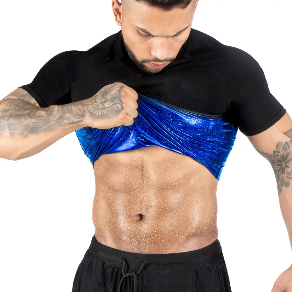 Sauna Shirt for Men Workout Sweat Suit for Gym Shapewear Sweat Vest Exercise Short Sleeve Tops Shaper Sauna Sweat T-Shirt Athletic Active Tops