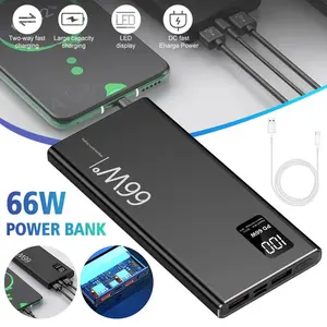 【FathersDayGift】20000mAh 66W Super Fast Charging Power Bank PD20W USB-C Portable Charger with Built-In Cables LED Display Dual Input Micro USB and Type-C