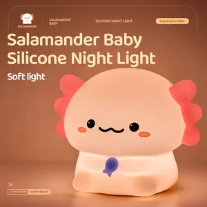 Salamander Larva Silicone Night Light, 3-Level Dimmable Tap ControlLamp, Soft Glow Bedside Light, 4-8H Long-Lasting AmbientLight, USB Rechargeable Night Lamp for Bedroom, LivingRoom,-Perfect as Birthday & Wedding & GraduationPresents & Christmas Gifts