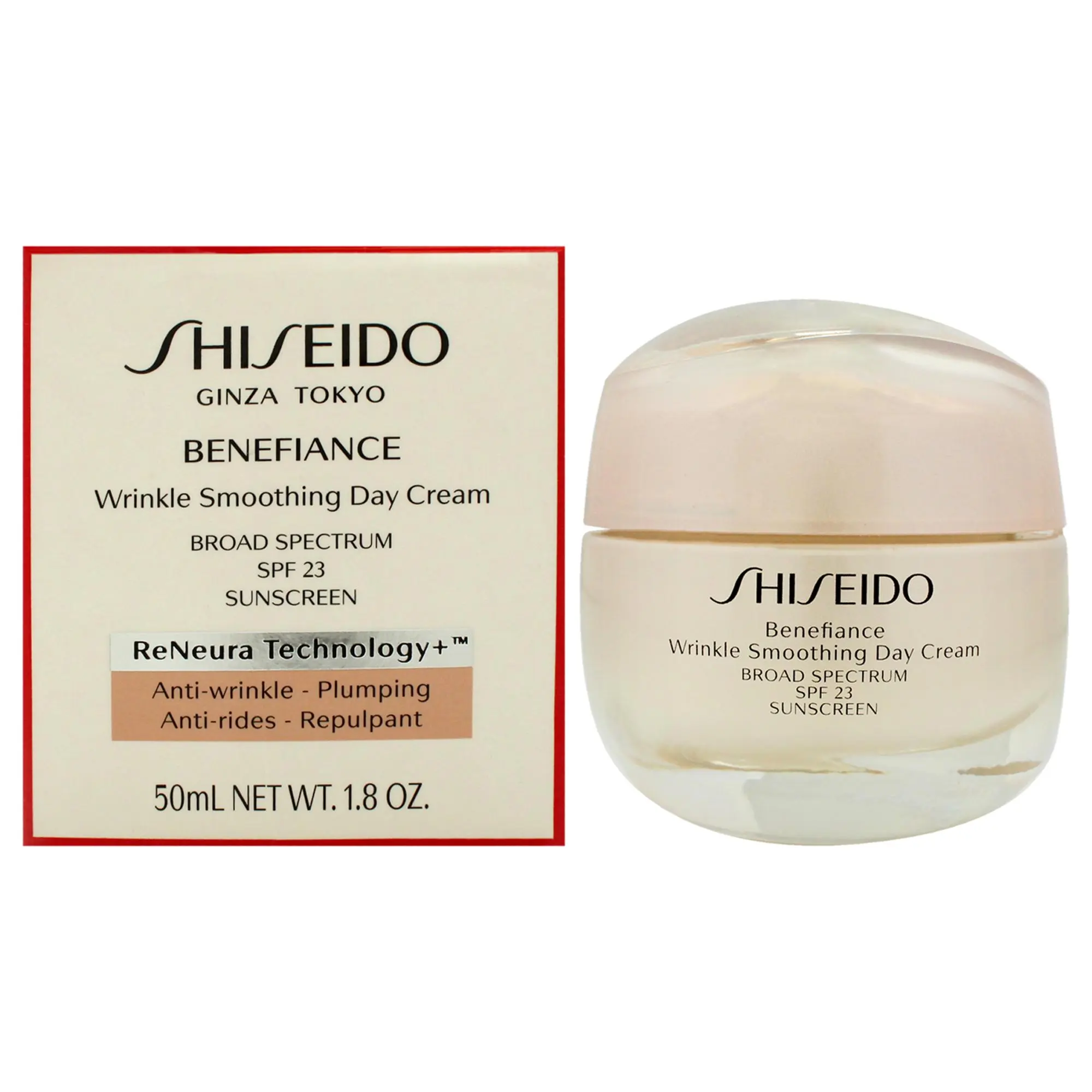 Shiseido Benefiance Wrinkle Smoothing Day Cream SPF 23 - Unisex 1.8 fl oz Tester Cream for Daytime Face, UV Protection, Wrinkle Reduction, Apply Daily
