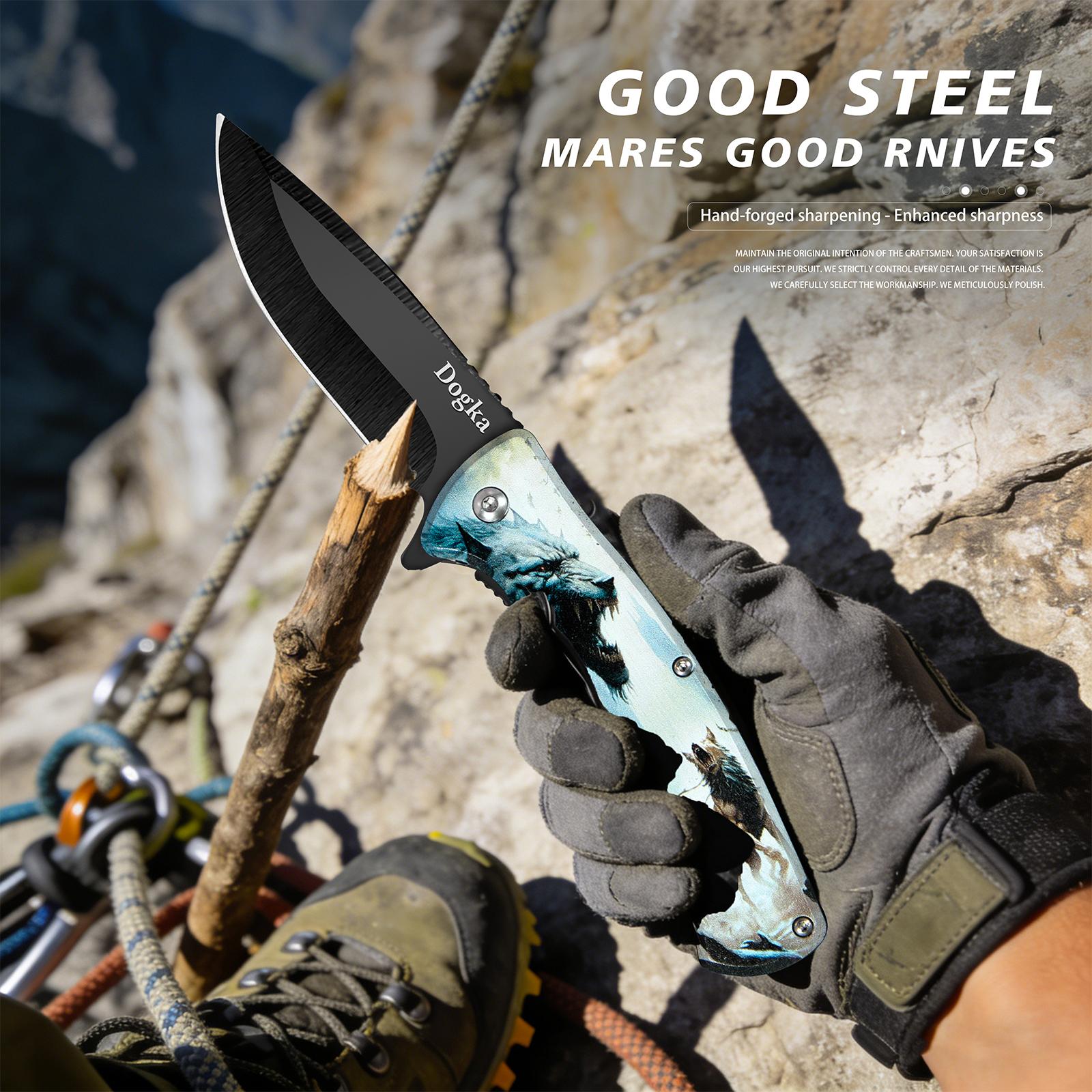 Wolf Pattern Folding Kitchen Knife | Sharp Fruit & Food Prep Tool Decorative Wolf-Themed Folding Kitchen Knife | Ideal Gift for Cooks Folding Kitchen Knife Fruit Prep Knife Portable Cooking Knife Compact FoldableKitchen PrepTool for DailyUseGiftable Wolf