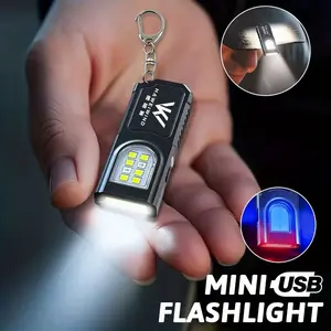 Portable USB Charging Handsfree Flashlight, Mini Keychain Lamp with Bottom Magnetic, 5 Light Modes, Emergency Lantern for Travel, Camping, Fishing
