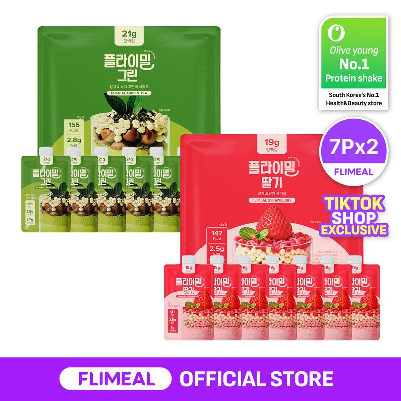 [Fullight Official] Flimeal Crunchy Protein Powder Duo Pack (7p x 2), 20~22g Protein, Low Sugar & Keto-Friendly On-the-Go-Pack, Easily Digestible Preworkout Meal Replacement Drink