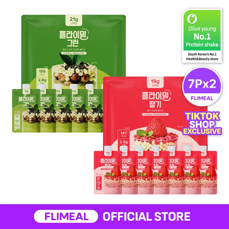 [Fullight Official] Flimeal Crunchy Protein Powder Duo Pack (7p x 2), 20~22g Protein, Low Sugar & Keto-Friendly On-the-Go-Pack, Easily Digestible Preworkout Meal Replacement Drink
