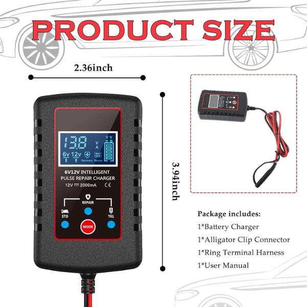 6V 12V Automatic Battery Charger Maintainer for Motorcycle Trickle Float with Smart Pulse Repair and Multiple Protections 6V 12V Automatic Battery Charger Maintainer for Motorcycle Trickle Float with Smart Pulse Repair and Multiple Protections