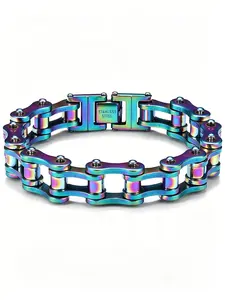 Trendy Hip Hop Punk Motorcycle Chain Men's Bracelet, Fashion Streetwear Cuban Link, High-Quality Metal Texture Accessory