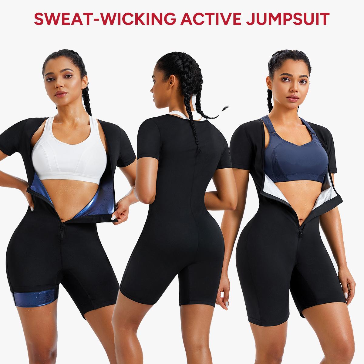 Nebility Women's Full Body Sauna Suit Long-Sleeved Jumpsuit with Waist Trainers for Sweating Profusely - Stylish Activewear & Sports Outfits Workout Gym Clothing Workout Apparel