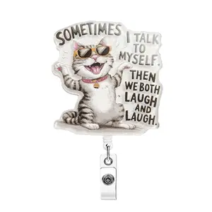 Cute Cat Design Badge Holder, 1 Count Retractable Badge Reel, Creative ID Card Holder for Students, Office Staff, Doctors, Nurses, Teachers